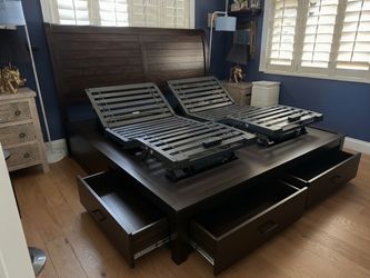 King bed base with draws for storage.  Twin electric adjustable.