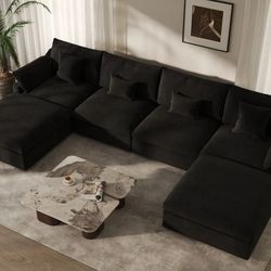  Linen 6pc U Shapped Sofa Sectionals 