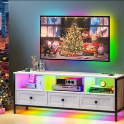 Lvifur LED TV Stand with Wireless Charging Station for 55 to 70 Inches Televisions, RGB Gaming Entertainment Center with 24 Color Dimmable, Auto Senso