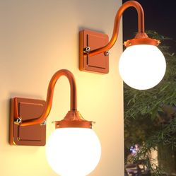 2Pack Outdoor Wall Light, Exterior Waterproof Wall Lantern Light Fixtures, Modern Porch Lights with White Globe Shade&Gooseneck Frame, 100-277V Front 