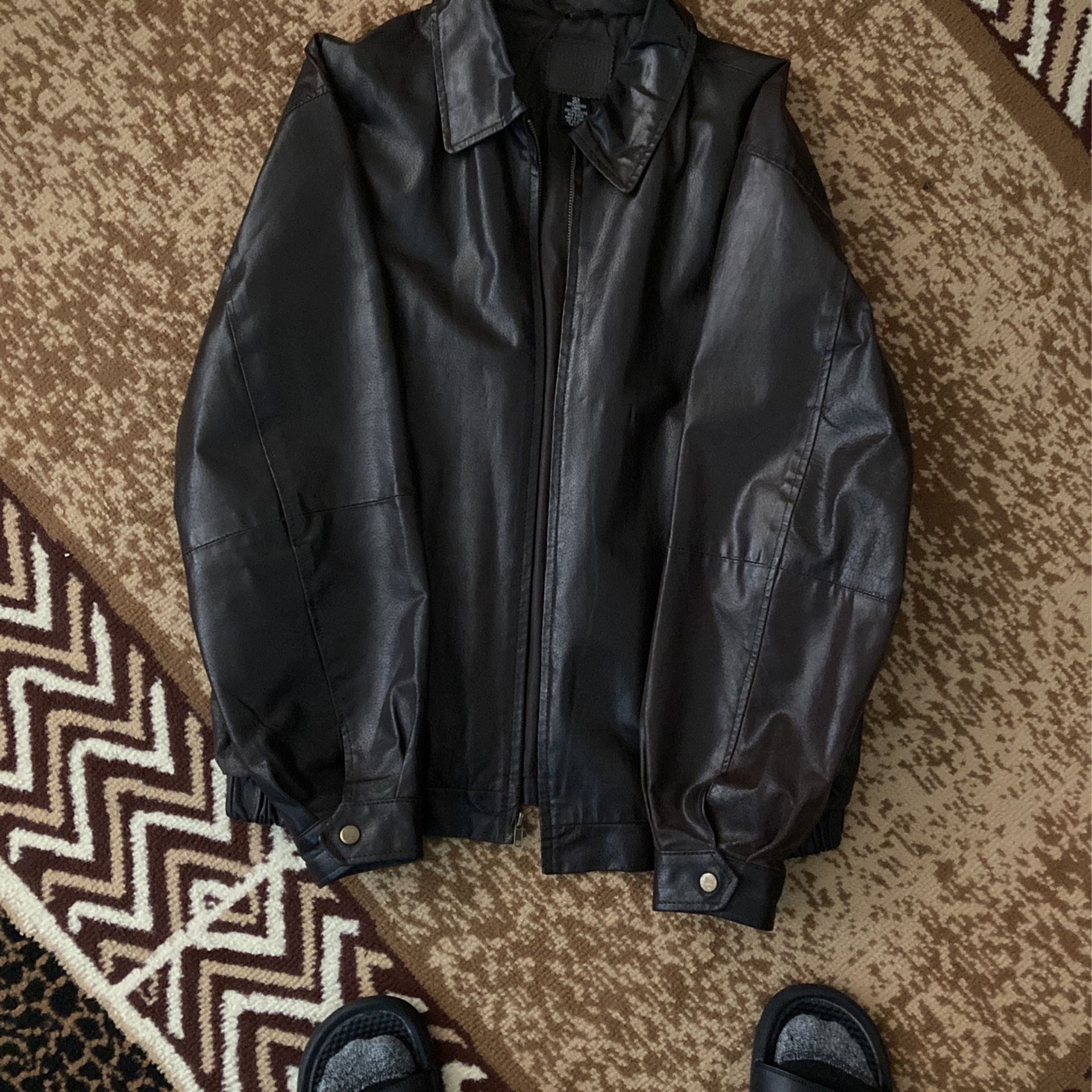 Faux Leather Bomber Brown Size Large