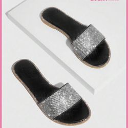 Women’s rhinestone flat slide on sandals