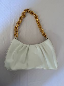 Elegant Ivory White Handbag with Gold Chain Strap