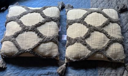 Set of 2 Boho Tufted Throw Pillows with Tassels