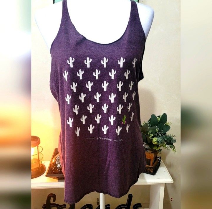 Woman's Custom Purple Cactus Print Racerback Tank Top