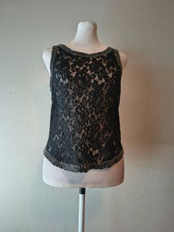 Jennifer Lopez Women's  Black Lace Sheer Beaded Trim Tank Sleeveless  (Size XL)