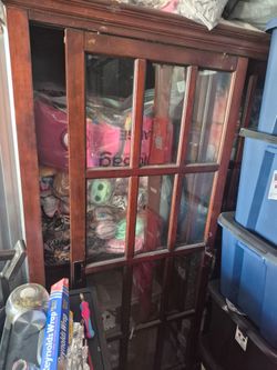 Large Cherry Wood Double Glass Door Display / China Cabinet