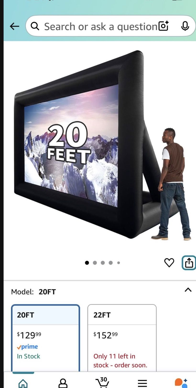 20 feet Inflatable Portable Projector Movie Screen - Huge Air-Blown Cinema Projection Screen Package with Rope, Blower,Tent Stakes - Front & Rear Proj