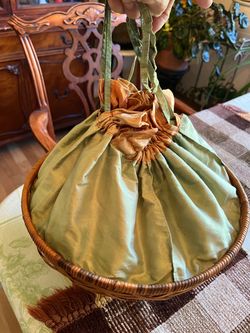Vintage Bamboo Basket with Silk Lining