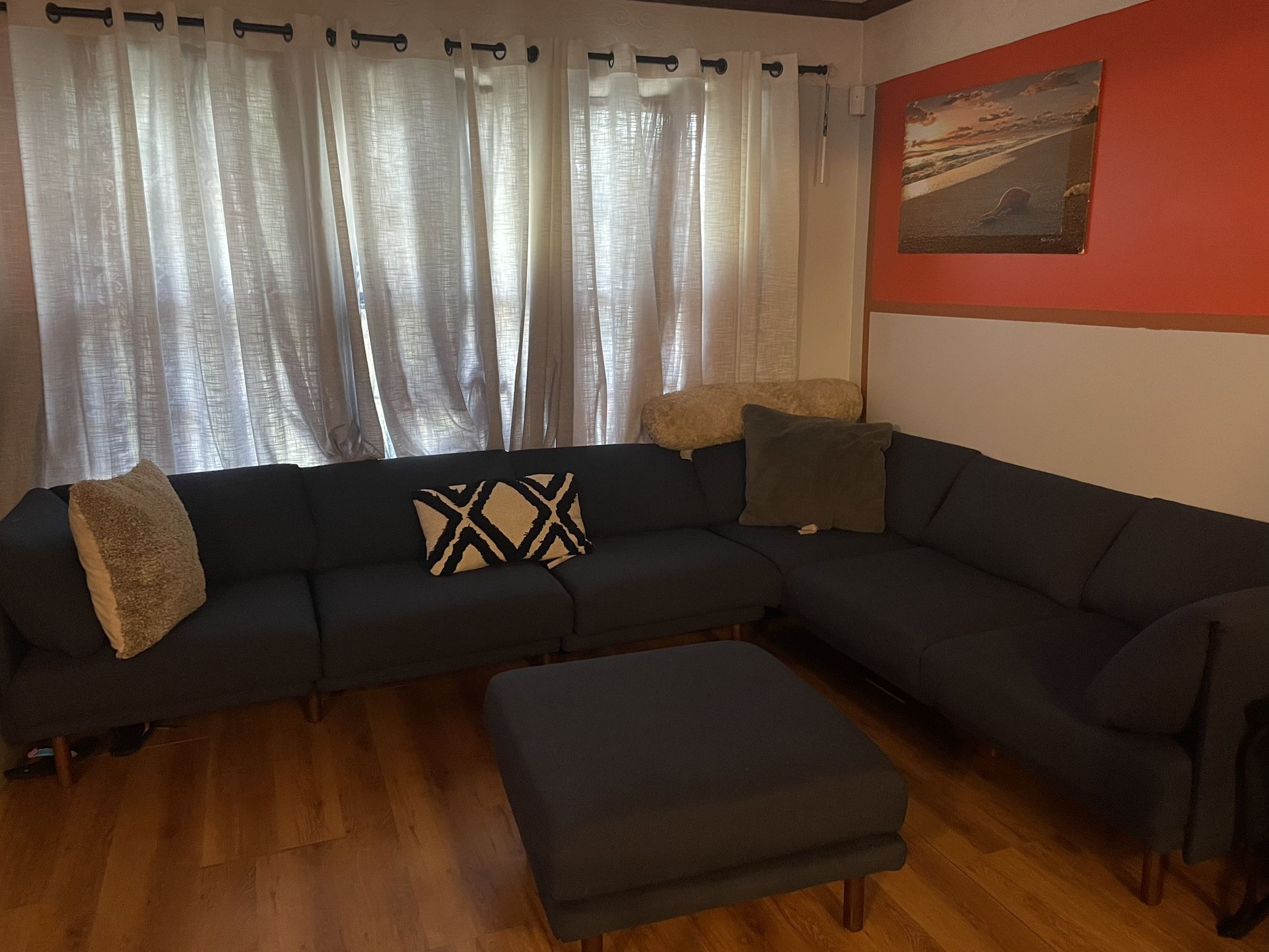 Navy Blue Sectional 6 Seats with Ottoman