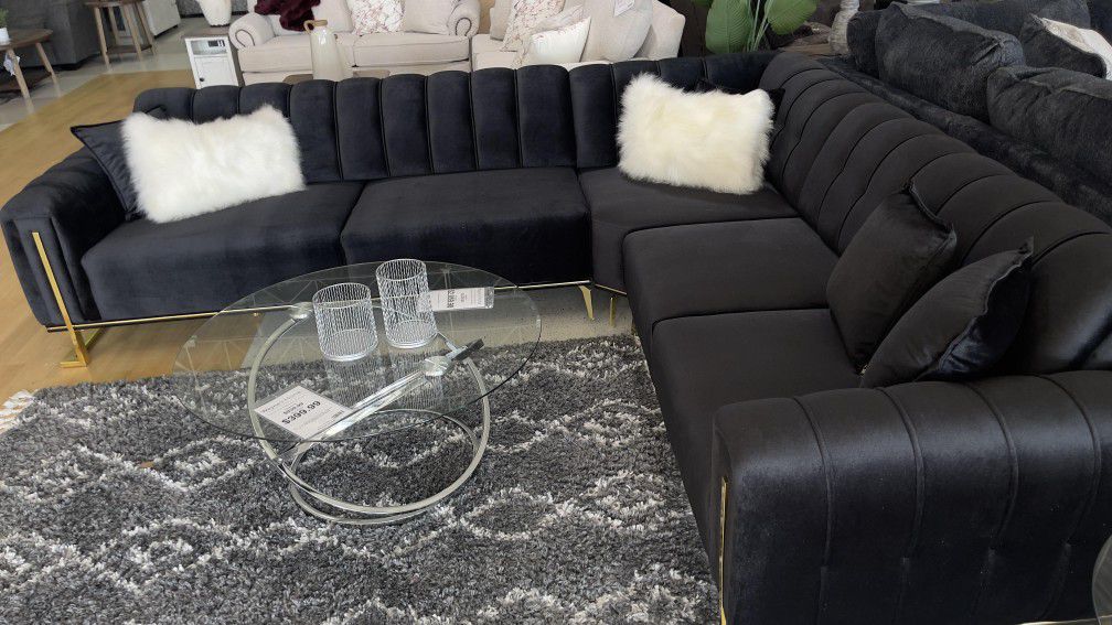 Bella Black L Shaped Huge Cozy Modern Sectional Sofa 