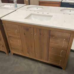 48” Brown Solid Wood Bathroom Vanity with Engineered Marble Top (V75, V76)