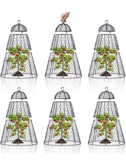Easy-Snap Open Design Chicken Wire Cloche (6-Pack) - Adjustable Garden Plant Protectors from Birds & Animals for Large Plants & Flowers,18" D x 26" H