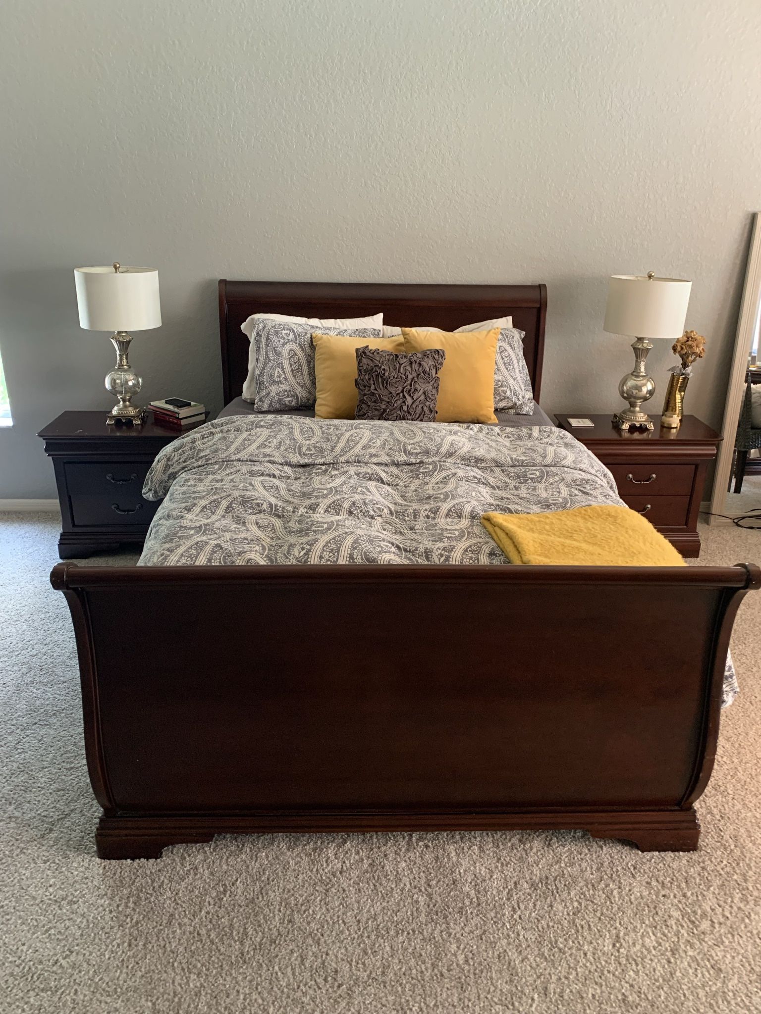 Cherry Wood Queen Sleigh Bed Frame