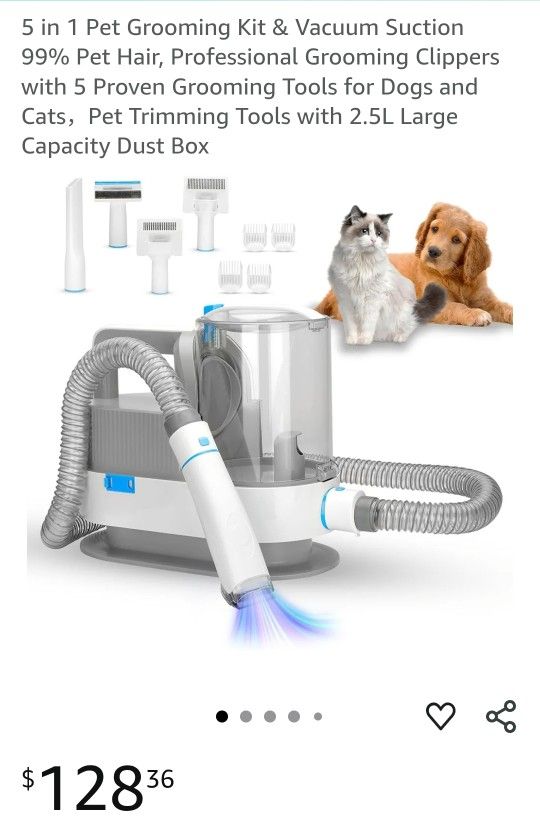 Plove NIB 5 in 1 Pet Grooming Kit & Vacuum Suction 99% Pet Hair, Professional Grooming Clippers with 5 Proven Grooming Tools for Dogs and Cats，Pet Tri