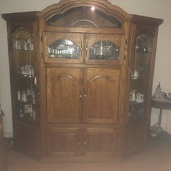 Large Oak China Cabinet With Storage(contents Not Included)