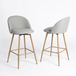 Open Box Homy Casa HASEEB Counter Fabric Swivel Barstool Grey Oak Leg 18.3" x 19.9" x 37" Modern Seating