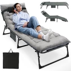 ropoda Camping Cot, Adjustable 4-Position Folding Cot with Cozy Mattress, Lawn Chair Camping Cots for Adults with Durable Fabric and Steel Frame, Loun