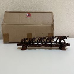 Vintage Elephants Figurine Wooden Sculpture