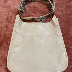 ahdorned Classic Vegan Leather Messenger Bag in Cream Color