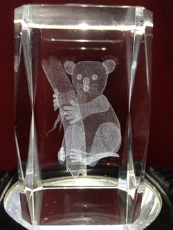 3D Laser Etched Crystal Glass Cube Koala Bear Australia Theme Paperweight