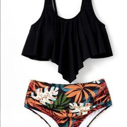 Bathing Suits Hawaiian Tropical Palm Leaf Print Beach Vacation Swimsuits  Bikini Set Women M
