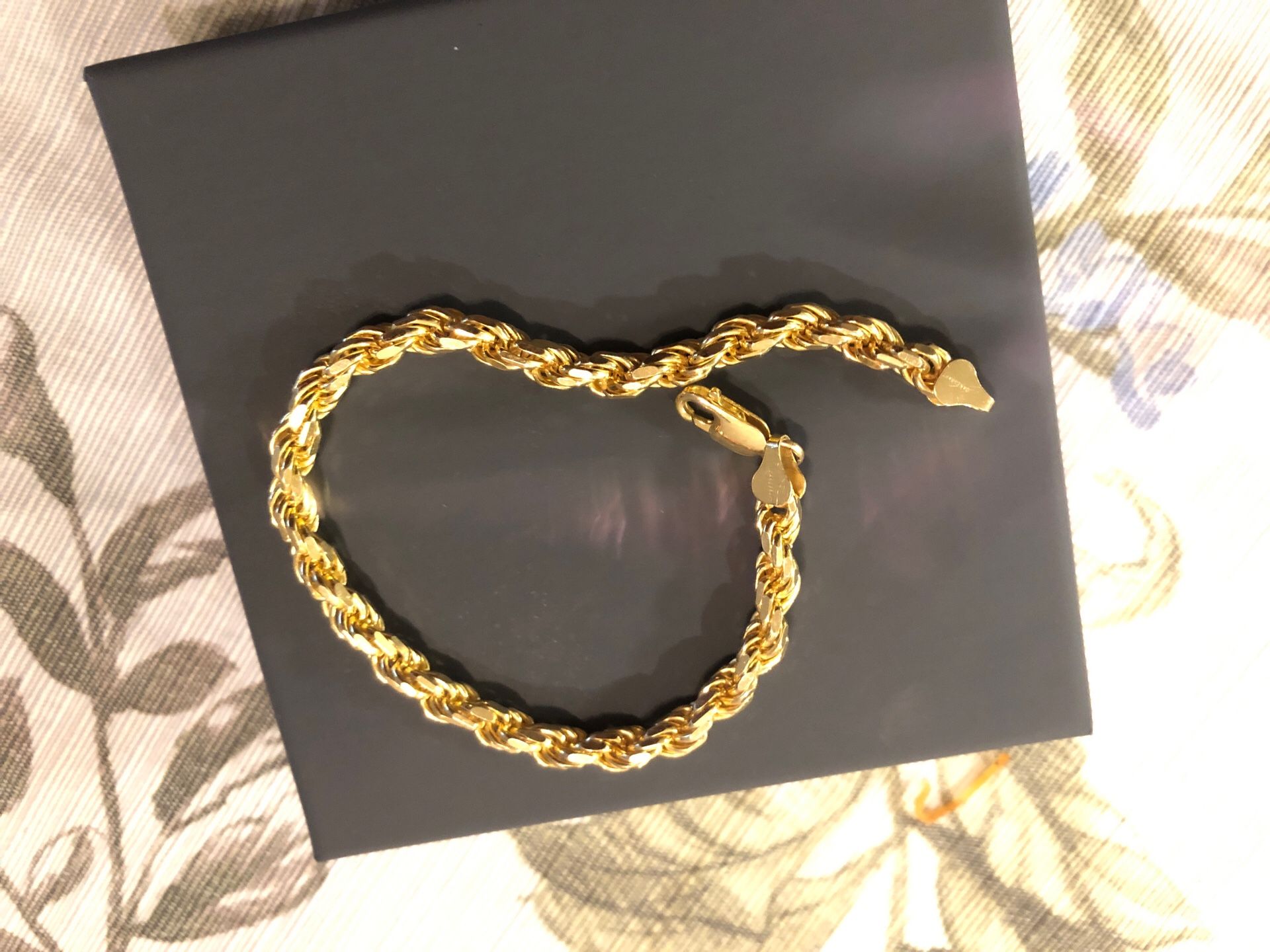 24K Gold Over Silver Sterling Silver 9 Inch Solid Rope Link Bracelet