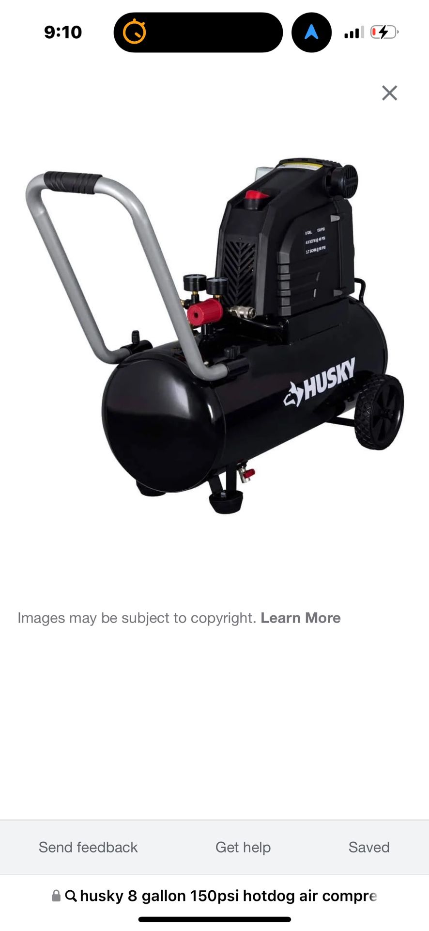 Husky 8 Gallon 150PSI Hotdog Air Compressor