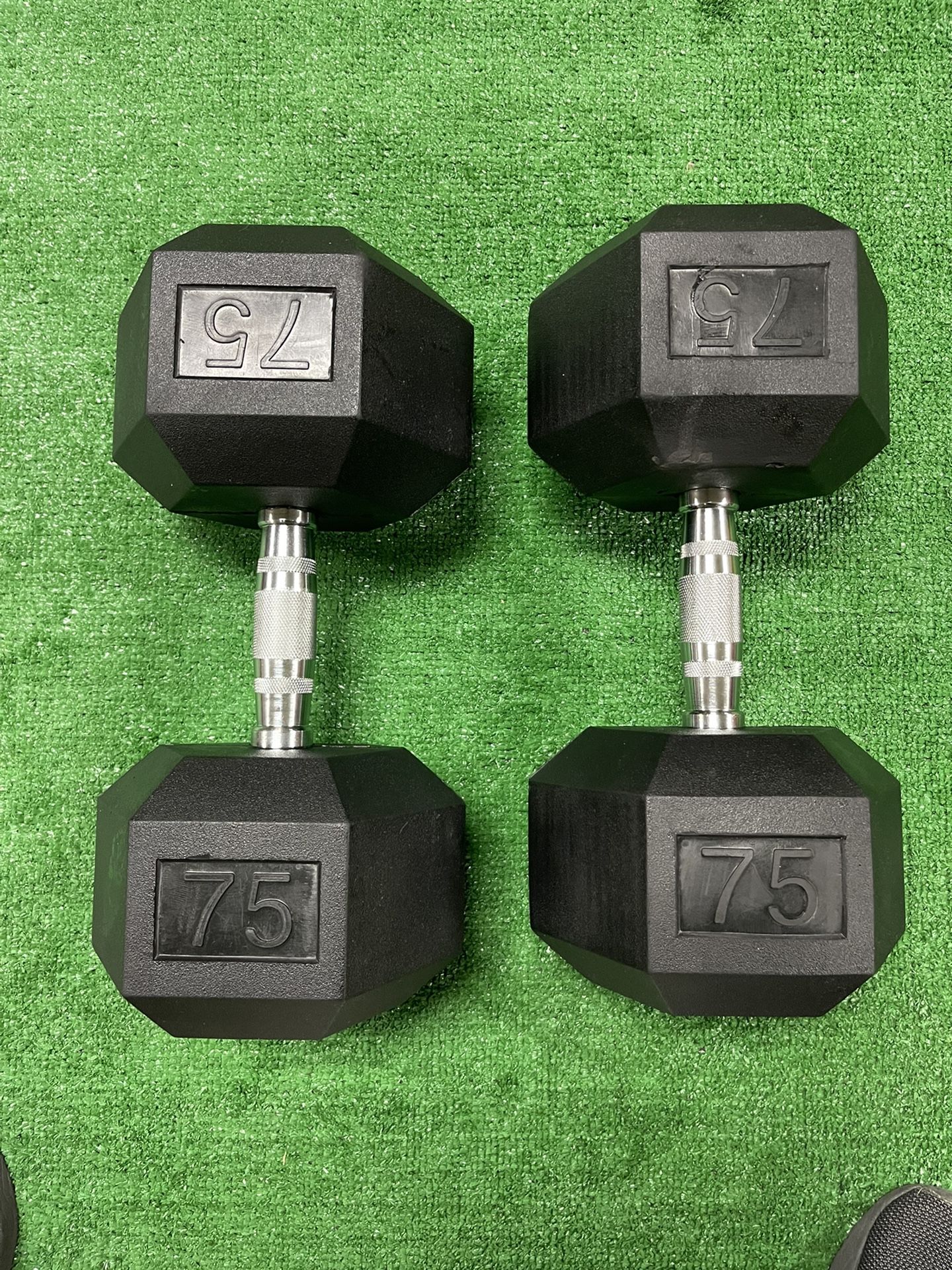 75lbs Rubber Hex Dumbbells