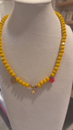 Bold Yellow Necklace – Star, Shell & Rose Charms – Never Tarnishes