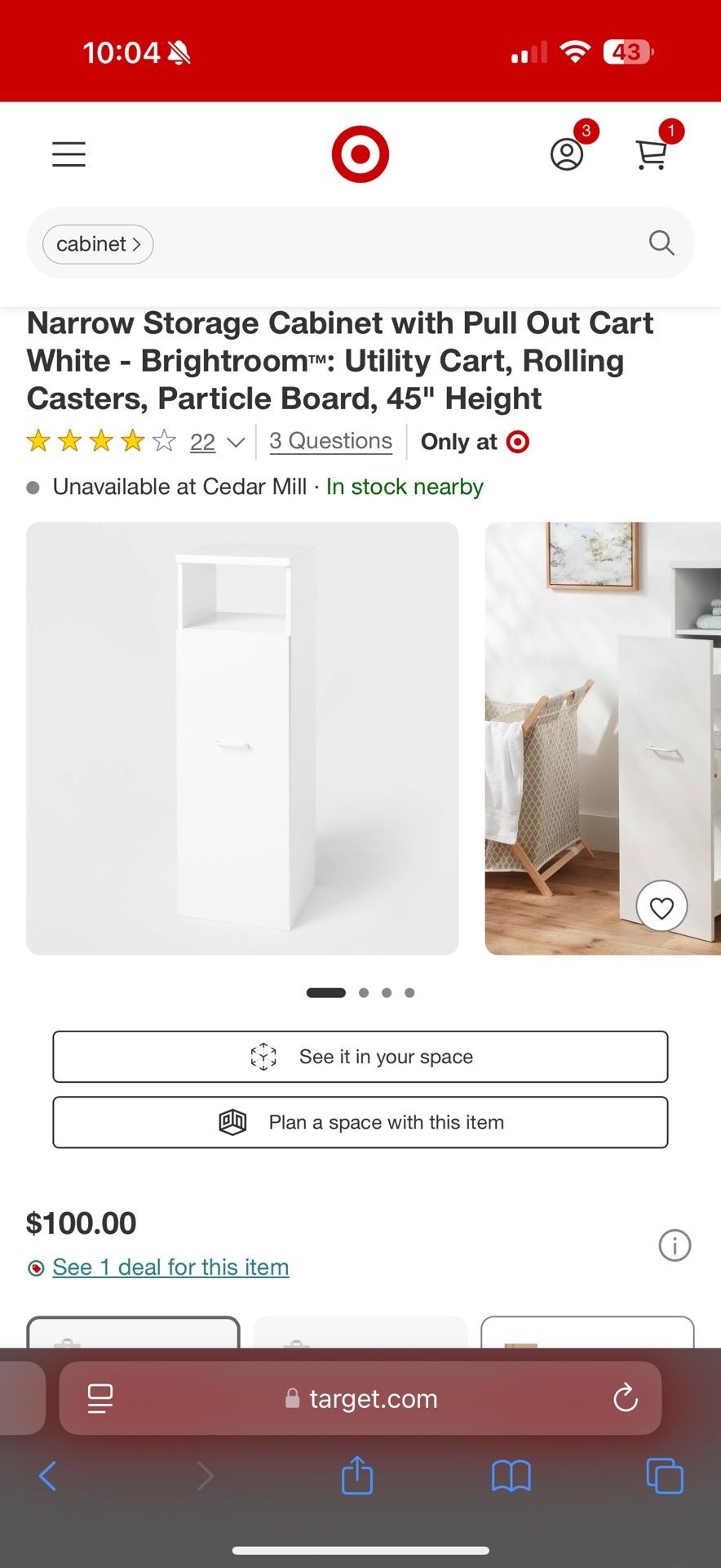 Narrow Storage Cabinet With Pull Out Cart