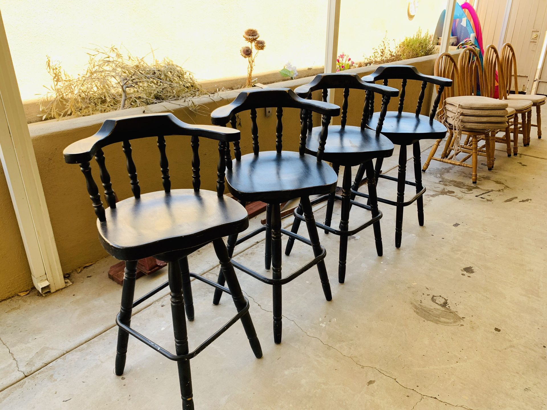 4 Black Spinning Stools or Billiard Chairs