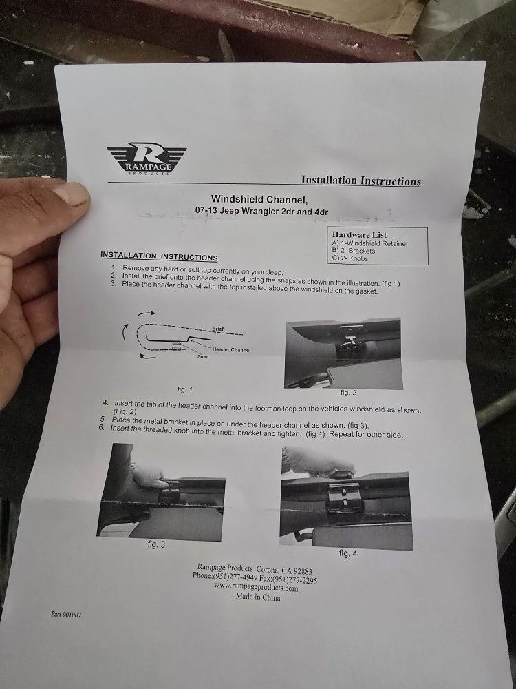 07 - 13 Jk Windshield Channel