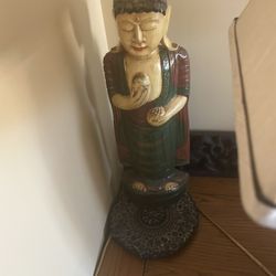 Hand Carved Hand Painted Wooden Buddha