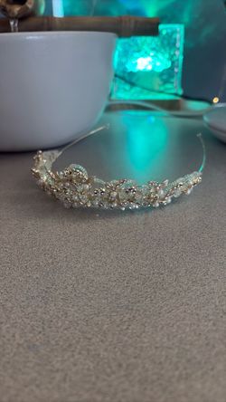 Gold Floral Bridal Tiara with Pearls