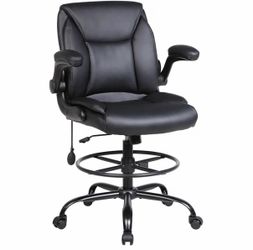 PU Leather Drafting Chair, Adjustable Lumbar Support, Black