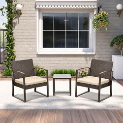 3 -Piece Patio Conversation Set with Brown Cushions Included