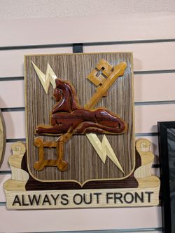 Vintage US Army Signal Corps Always Out Front Wooden Wall Plaque Decor Military
