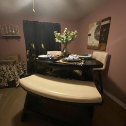 Elegant Kitchen Table Set ,  Black Leather Tan Chairs 
