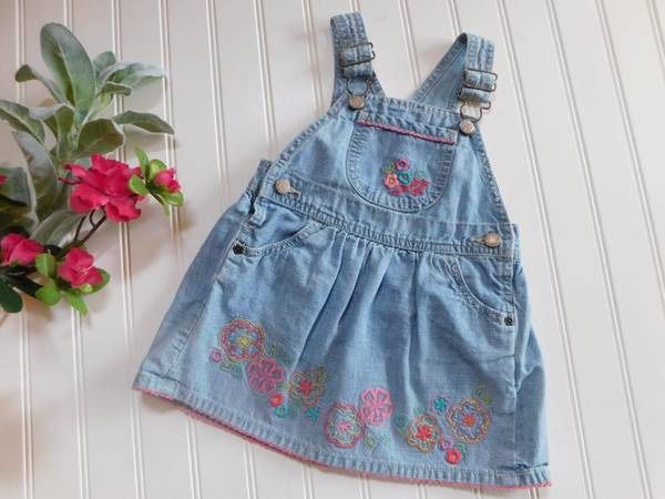 Vtg Oshkosh B'gosh Girls 18 Month Vestbak Denim Overall Jumper Dress