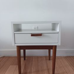 Mid Century Modern Nightstand White and Wood Accents  with One drawer Rare Piece