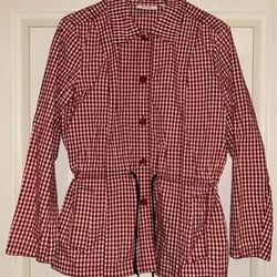 Denim and Co D&Co Red white check drawstring jacket women's XS like new