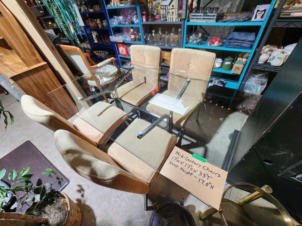 Mid-Century 1967 Howell Kitchen table set with mustard colored chairs, Metal Frame with glass top.
