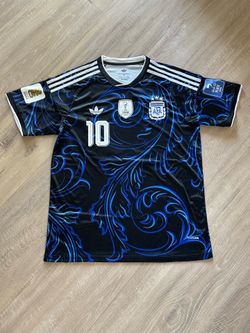 L Messi Dark Blue Argentina World Cup Gold Patch Fan Version Kit Men Slim Fit XL