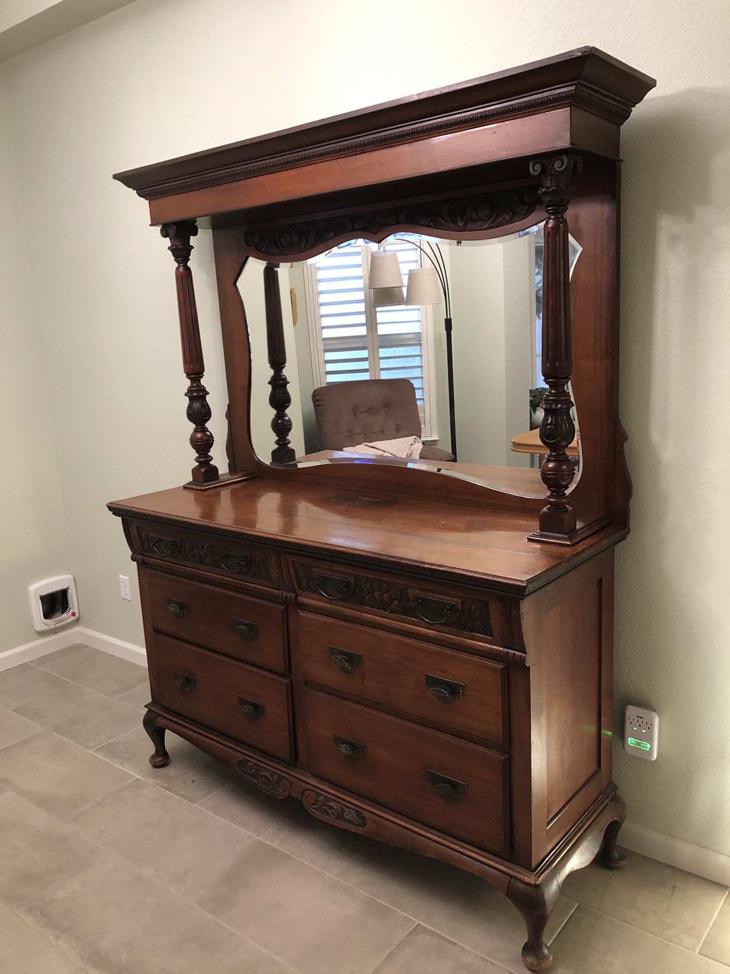 Beautiful Unique Sideboard w/ beveled mirror and all original hardware