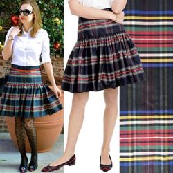 J. CREW Black Red Preppy Academia Stewart Tartan Plaid Taffeta Drop Waist Skirt