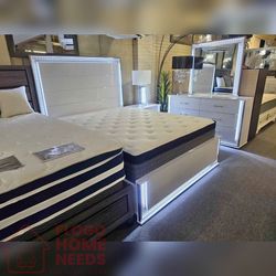 4- pieces White finish LED Lightning bedroom set