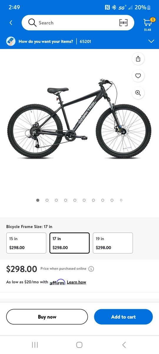 Ozark Trail 27.5" Vibe Mountain Bike, Large Frame, Fits Riders 5'9" - 6'2"+, Black, Adult, Unisex