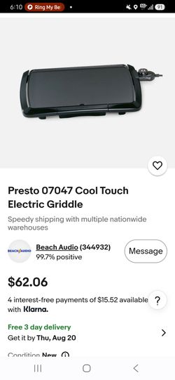 Presto 07047 cool touch electric griddle