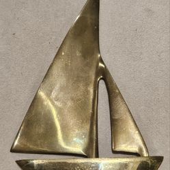 Vintage Russ 5" Brass Sail Boat Ship Paper Weight Made In Korea